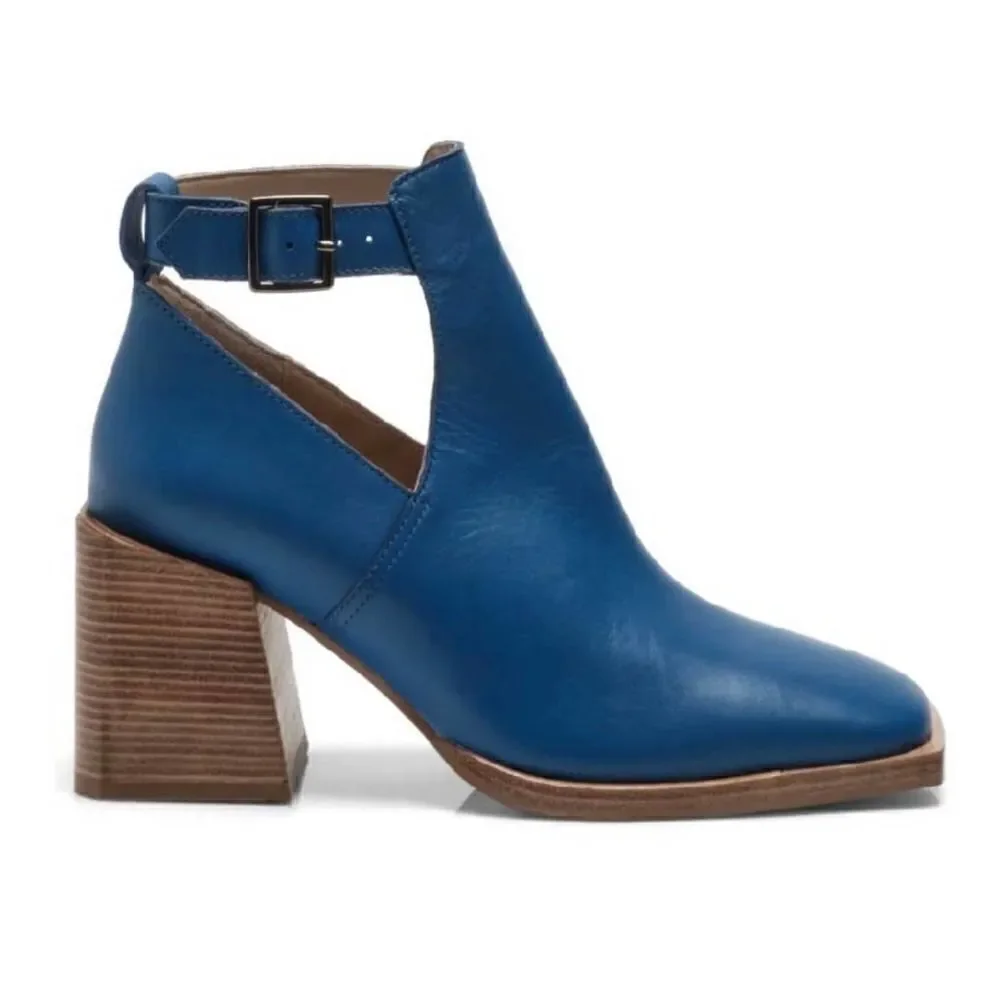 Free People Brady Buckle Bootie Boots Leather Blue Size 9 New